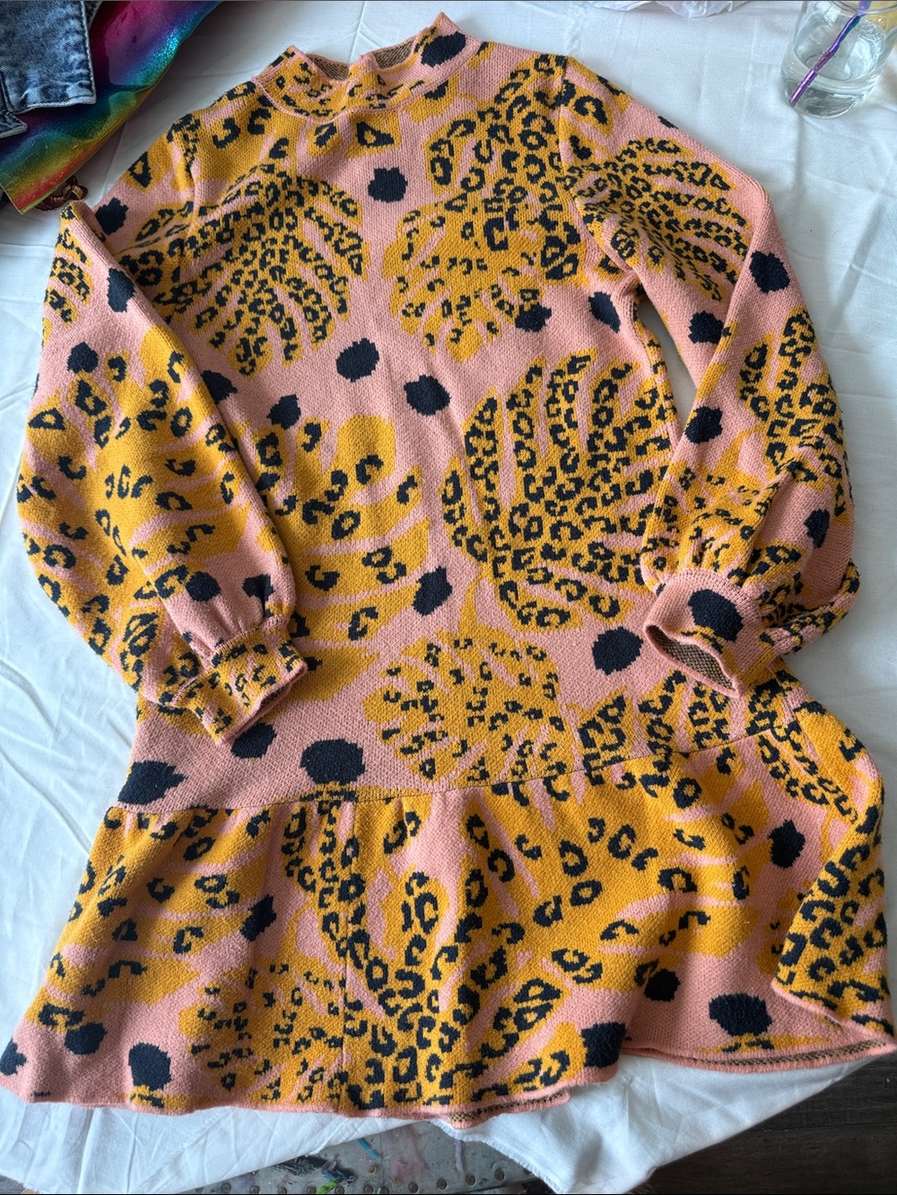 FARM Rio Pink, Yellow and Black Animal-Print Midi Dress Anthropologie